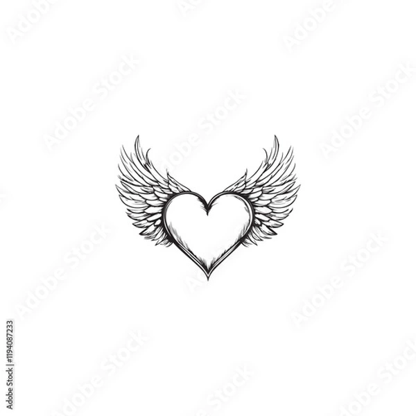 Fototapeta 14 February valentine day vector heart with wings