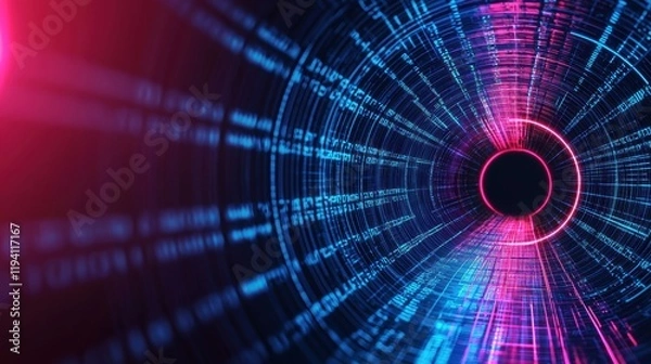 Fototapeta Flow of Digital Data Through a Futuristic Cybernetic Tunnel