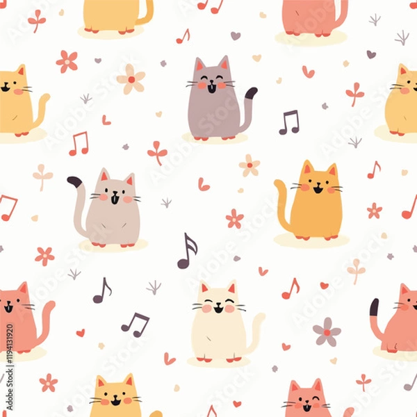 Fototapeta Cute Cat Pattern Seamless Background