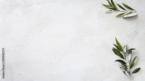 Fototapeta Elegant and Minimalist Background with Green Leaves on a White Surface for Natural and Fresh Themes in Design Projects