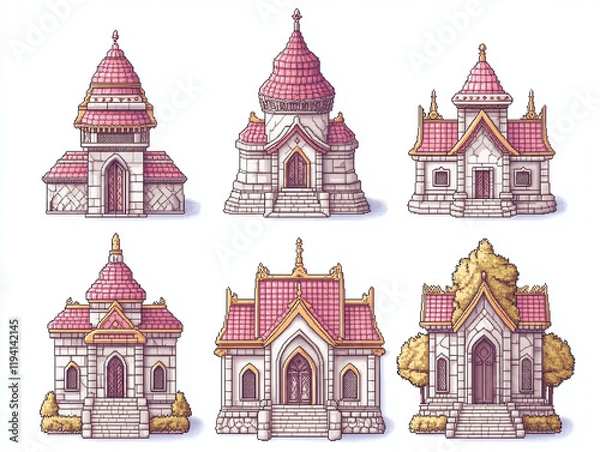 Fototapeta Pixel Art Building Collection - Asian Temples