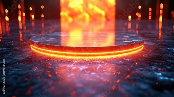 Fototapeta Futuristic Glowing Platform: Abstract Digital Art Background. Neon Lights and Vibrant Colors. Sci-Fi Render