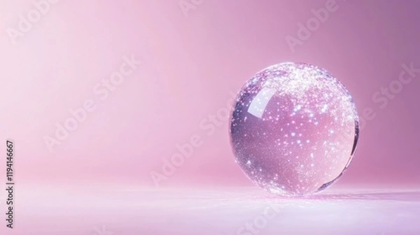 Fototapeta Delicate Crystal Bubble with Twinkling Sparkles and Soft Pink Background for a Dreamy Aesthetic in Photography and Art