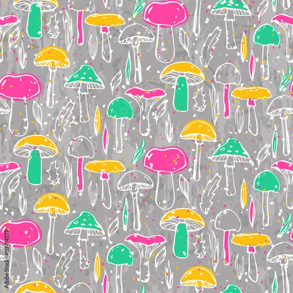 Obraz Seamless pattern with different mushrooms