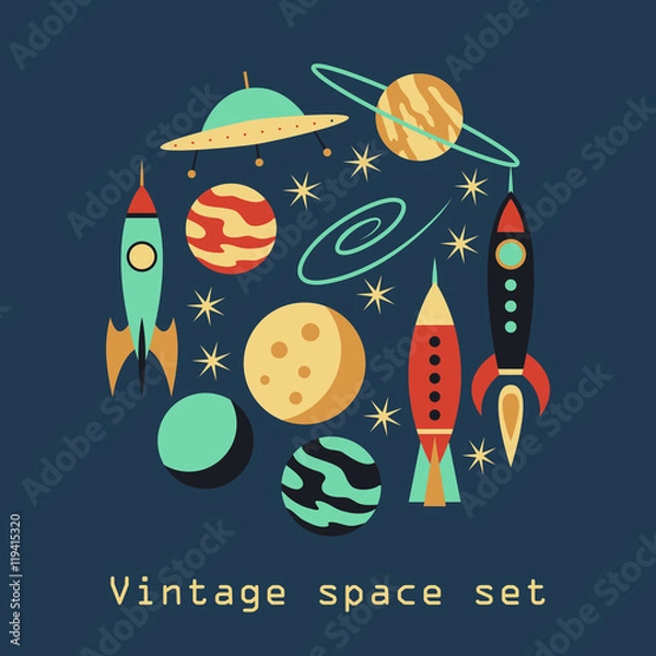 Obraz Vintage rocket space set