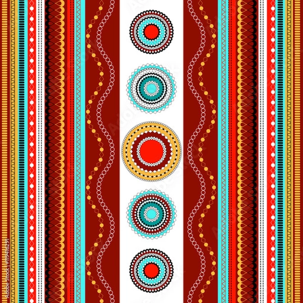Fototapeta Ethnic boho seamless pattern. Colorful border background texture.