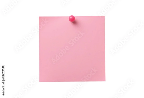 Fototapeta A Blank pink paper note with push pin isolated on transparent background