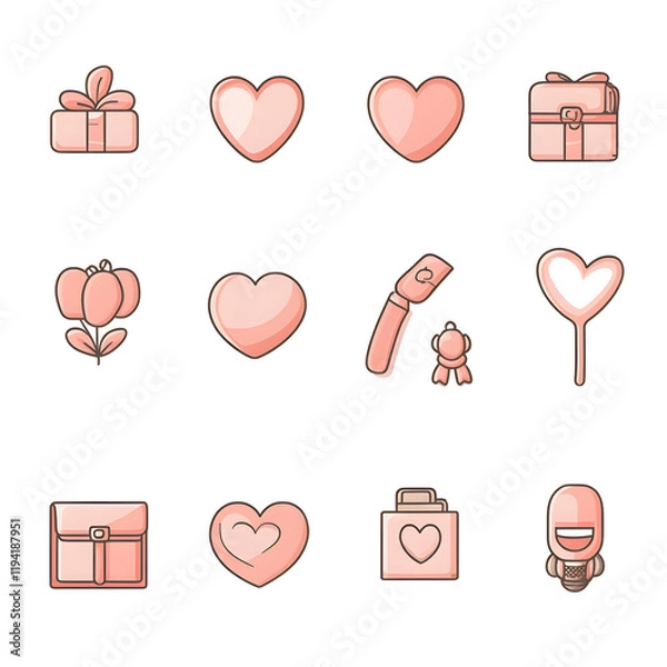 Fototapeta A set of icons a minimalist valentine days