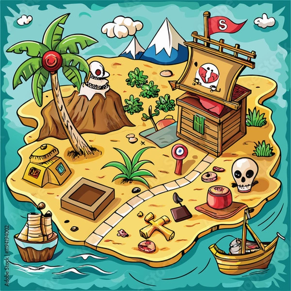 Obraz Pirate Treasure Map Hand Drawn Illustration 