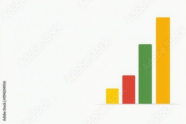 Fototapeta A simple bar graph illustrating growth with four colored bars: red, yellow, green, and blue, representing increasing values.