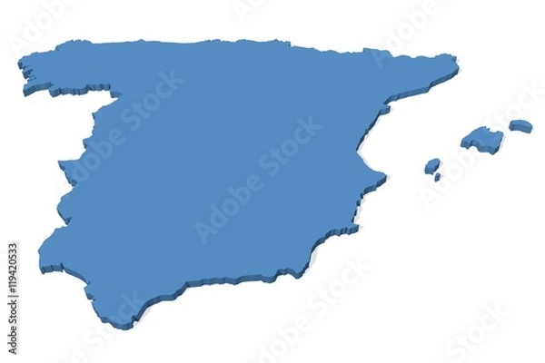 Fototapeta 3D map of Spain on a plain background