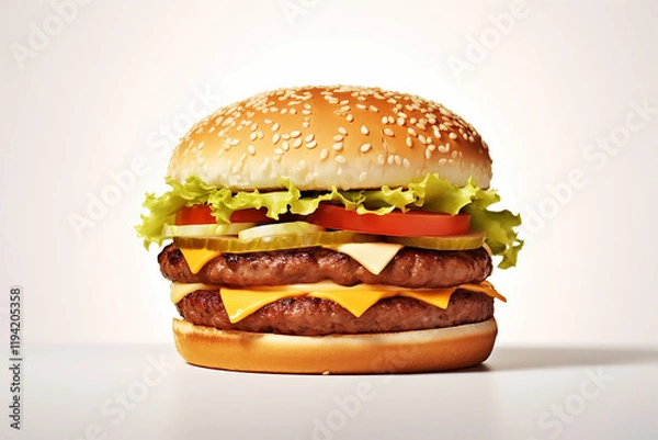 Fototapeta Hamburger on a table on a white background burger isolated on white background