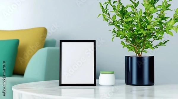 Fototapeta Modern minimalist home interior subtly lit blank frame mockup. AI Generated