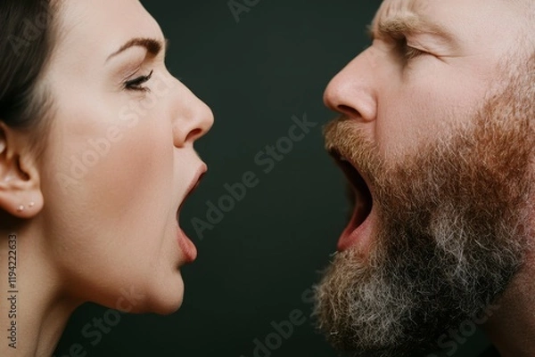 Obraz Intense expressions of argument between a man and woman with contrasting emotions captured in close proximity