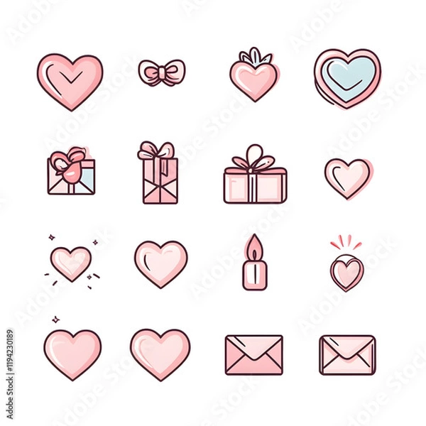 Fototapeta A set of icons a minimalist valentine days