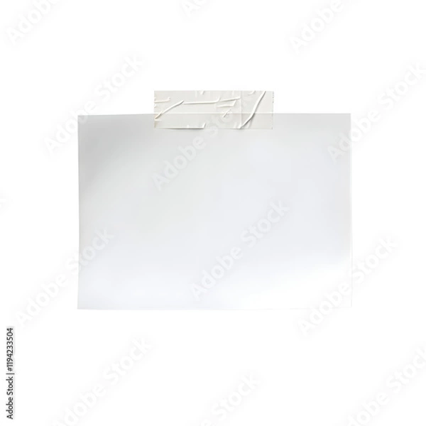Fototapeta white note paper with adhesive tape on white background, for business and office supplies and concept