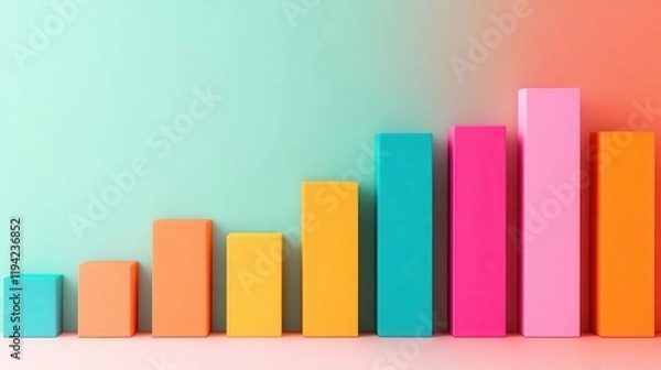 Obraz A vibrant bar graph with colorful segments representing growth, visually appealing against a soft gradient background.