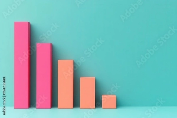 Obraz A colorful bar chart displaying varying heights against a turquoise background, illustrating data trends or comparisons.