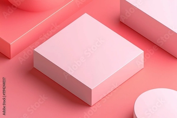 Fototapeta Isolated isometric box mockup featuring a modern, professional design perfect for branding presentations or product displays in a studio setting.