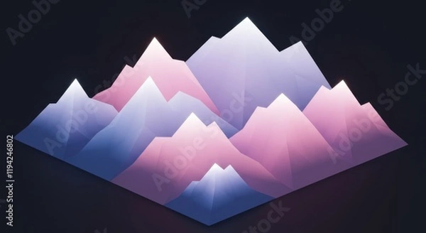Fototapeta Abstract geometric mountains with soft gradient in pastel colors on dark background