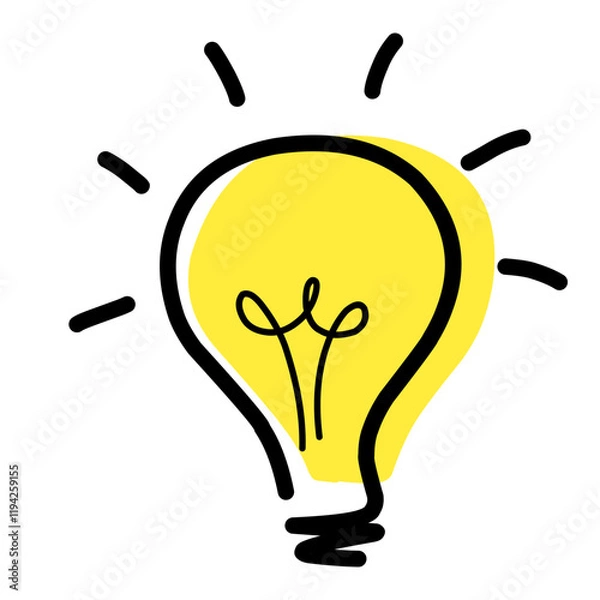 Fototapeta Hand drawn Yellow light bulb elements 