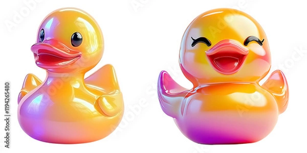 Fototapeta Set of Vibrant Rubber Ducky with Cheerful Expression Isolated on a White or Transparent Background