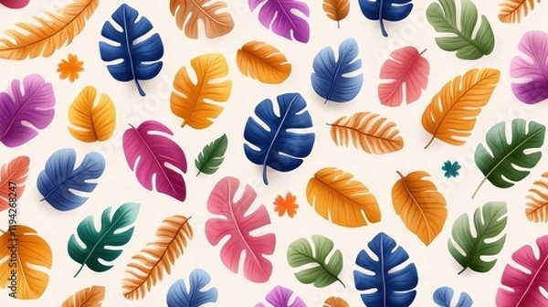 Fototapeta Vibrant tropical leaves in various colors.