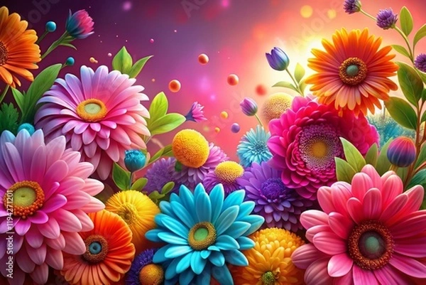Obraz Vibrant Colorful Flower Animation on Pink Background - Stock Photo