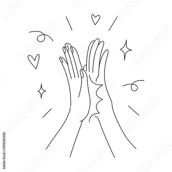 Fototapeta Hight five or give me five hands cartoon outline,  editable stroke.