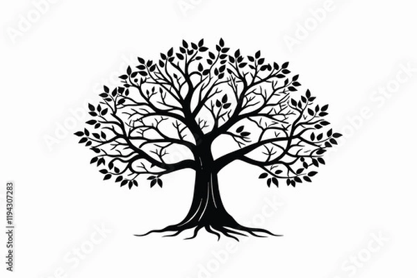 Fototapeta black color line art tree silhouette  H.eps