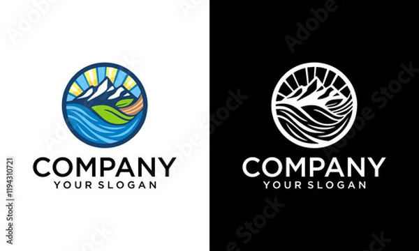 Fototapeta colorful mountain and waves logo icon vector