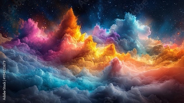 Obraz Colorful nebula cloudscape, cosmic landscape, starry night background, fantasy art, ideal for science fiction
