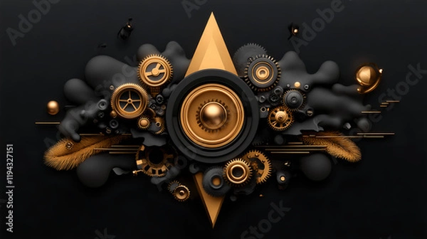 Fototapeta Abstract Black Gold Gear Composition