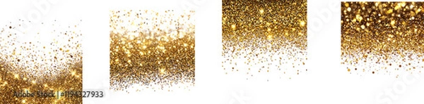 Fototapeta Gold Glitter Confetti Dots Rain, Sparkling Golden Border Set Isolated on Transparent Background, Festive Party Shimmer & Holiday Design