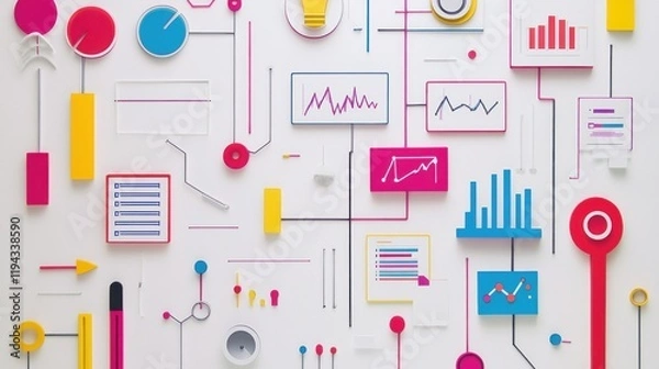 Fototapeta Abstract Colorful Data Visualization: A Network of Charts, Graphs, and Diagrams