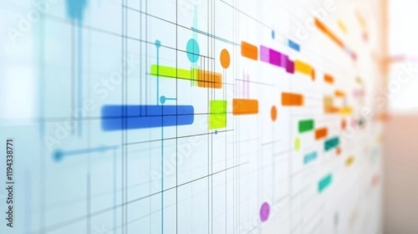 Obraz Abstract Colorful Gantt Chart on Whiteboard: Project Planning and Management Visualization