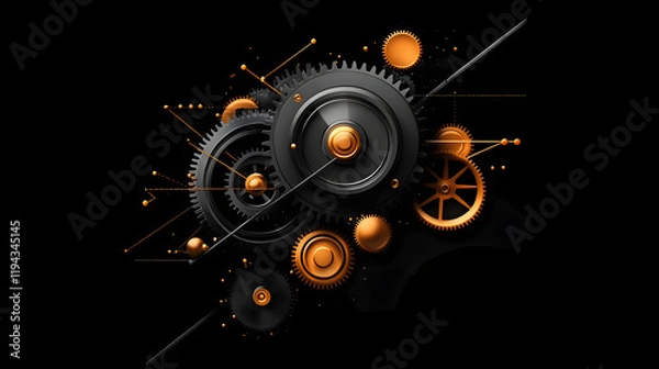 Fototapeta Abstract Black and Gold Gears Mechanism