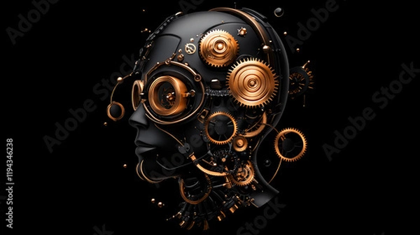 Fototapeta Steampunk Head Gears, Cogs, and Black Gold