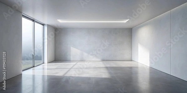 Fototapeta Sunlit Modern Empty Room with Concrete Floor and Large Window