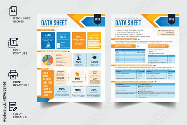 Obraz Technical Data Sheet layout template. Product Catalogue & modern a4 product catalog design template, Minimalist product brochure template design, A4 flyer, corporate flyer, business flyer, catalog