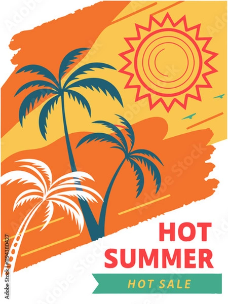 Obraz Hot summer sale event tropical beach graphic design sunny environment vibrant viewpoint ai generate creativity