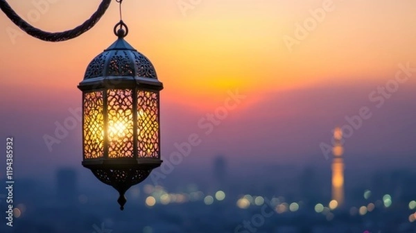 Fototapeta Intricate Lantern at Sunset: A Serene, Warm Image