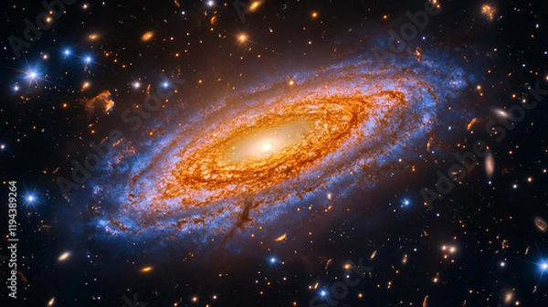 Fototapeta Beautiful spiral galaxy surrounded by stars in deep space with vibrant colors