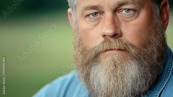 Fototapeta  portrait of a man with a long, thick beard styled elegantly, wearing a casual outfit