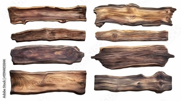 Fototapeta Collection of Various Rustic Wooden Planks with Unique Textures and Natural Finishes Ideal for Creative Design and Craft Projects
