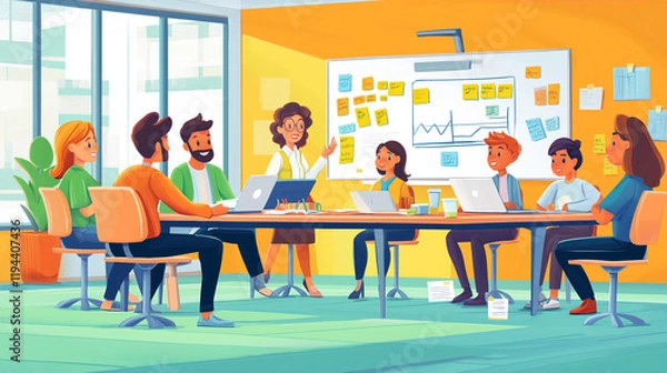 Fototapeta teamwork on a project in the office . Generative AI