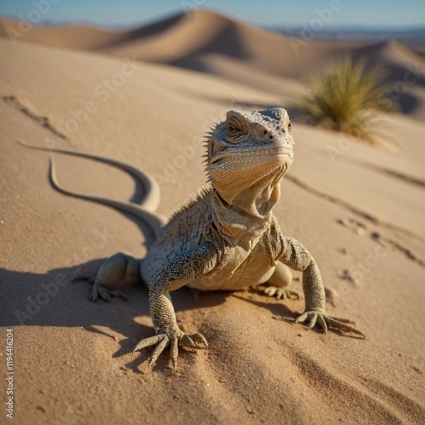 Fototapeta Photograph a desert lizard on a sandy dune.