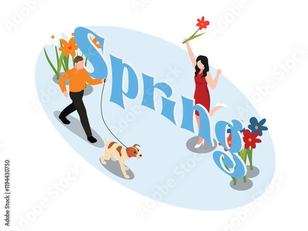 Obraz Spring Celebration with People and Flowers 3d isometric vector illustration
