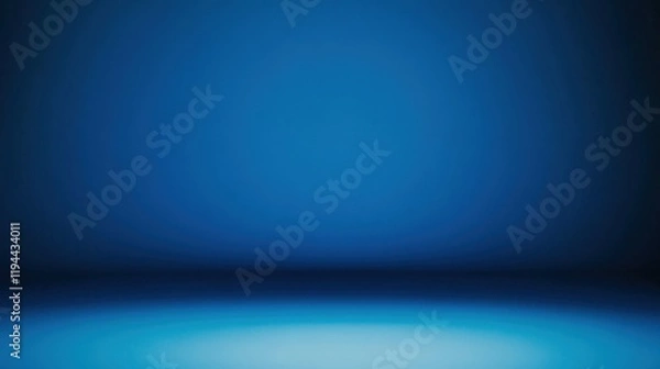 Fototapeta Panoramic abstract blue wall background for product presentation with sunlight and blurred shadows wall. Podium studio background