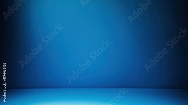 Fototapeta Panoramic abstract blue wall background for product presentation with sunlight and blurred shadows wall. Podium studio background